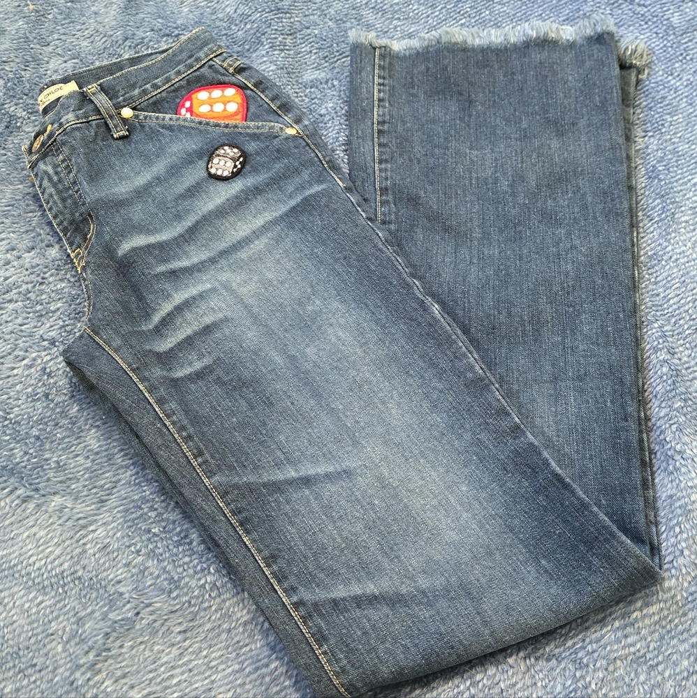 See By Chloe RARE Vintage Flare Jeans Embroidered w/ Dice- NWOT - Picture 3 of 16